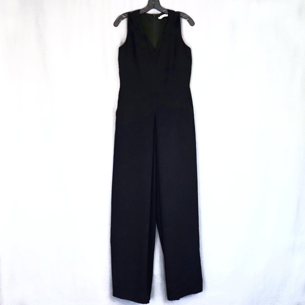 Vince 10 Black Double-V Neck Sleeveless Wide Leg Culotte Jumpsuit with Pockets - Picture 5 of 16